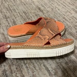 Franco Sarto Barb Salmon Snakeskin Print Platform Slide Sandal